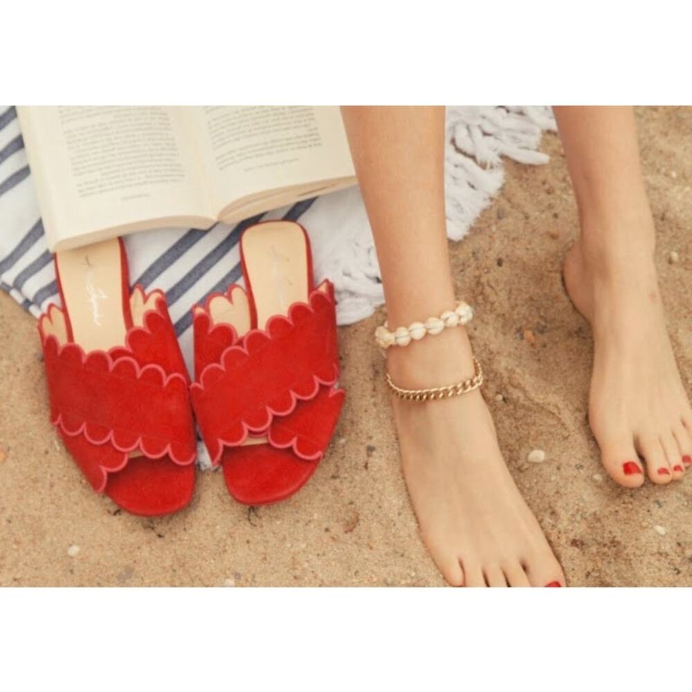 Isa Tapia Nueva Scalloped Slide Sandals In Lipstick Red Size 40 EU